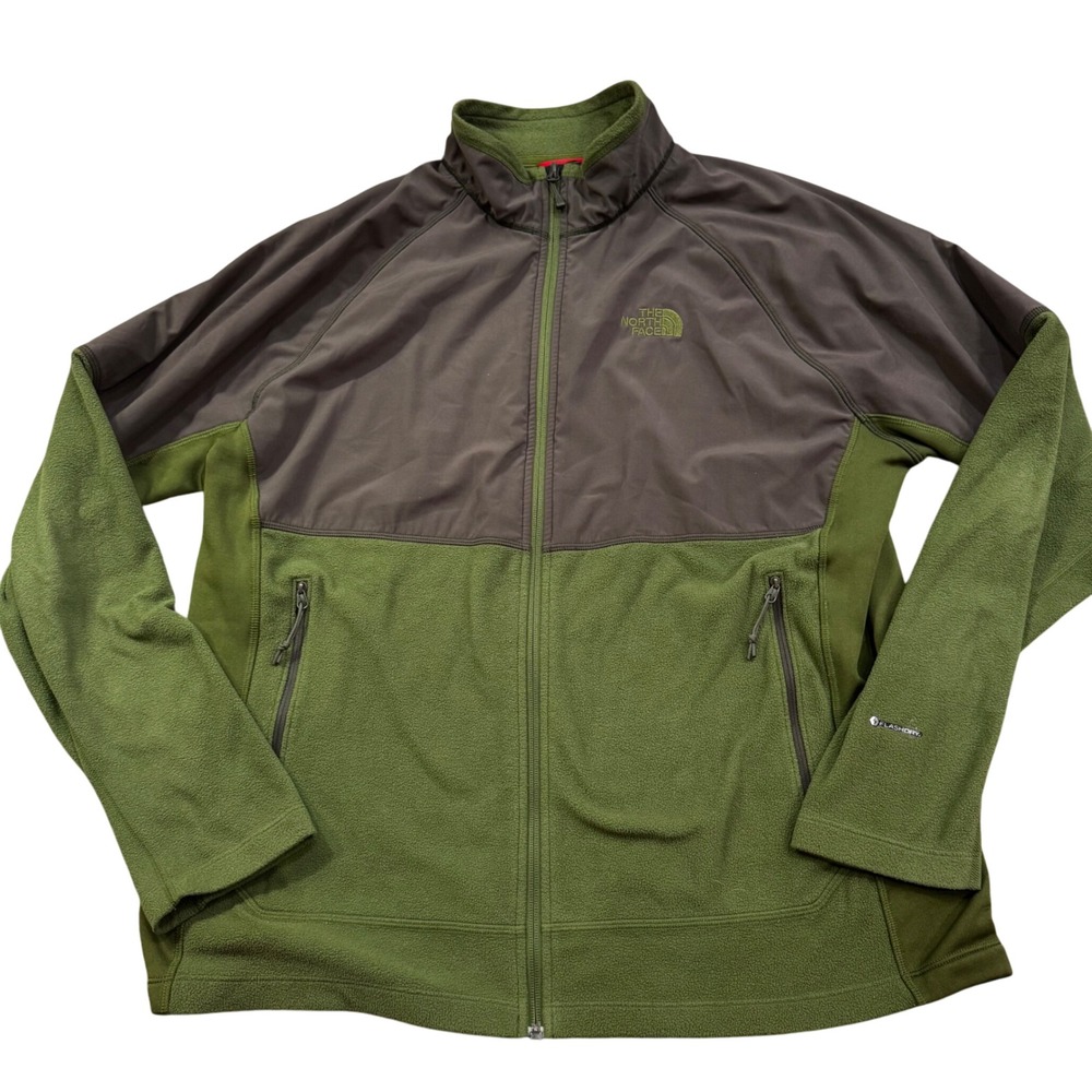 The North Face Mens XL Full Zip Fleece Jacket Olive Green Brown‎ FlashDry
